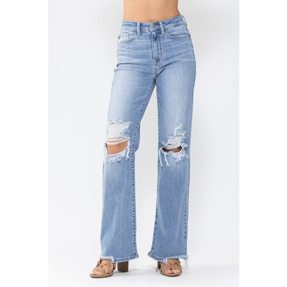 Judy Blue Light Blue Distressed Straight Leg Jeans